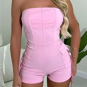 SHEIN pink INAWLY Women's Sexy Bandeau Pocket Jumpsuit, Summer size medium
